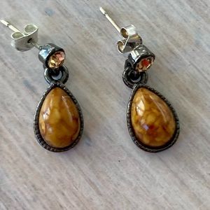 Vintage Caramel Brown Drop Earrings with Sparkle.